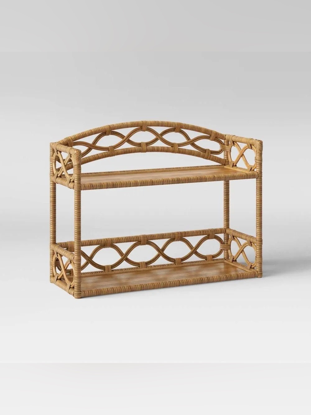 Threshold Rattan Wall Hanging Shelf Lacquered Finish No Assembly 2-Tier Tan